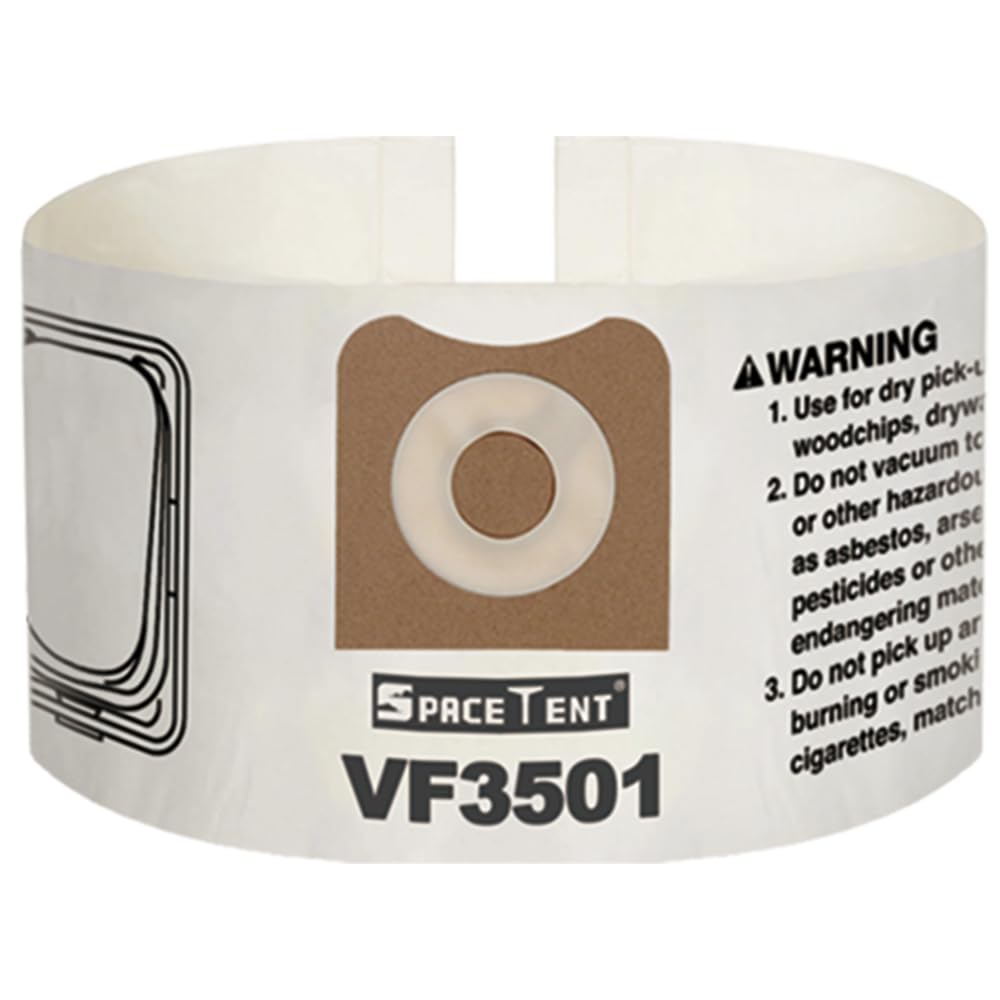 SpaceTent 6 Pack VF3501 Replacement Bags, compatible with Ridgid 3, 4 and 4.5 Gallon Shop Vac, Rigid Size C Vacuum Bags, 23738, WS32045F