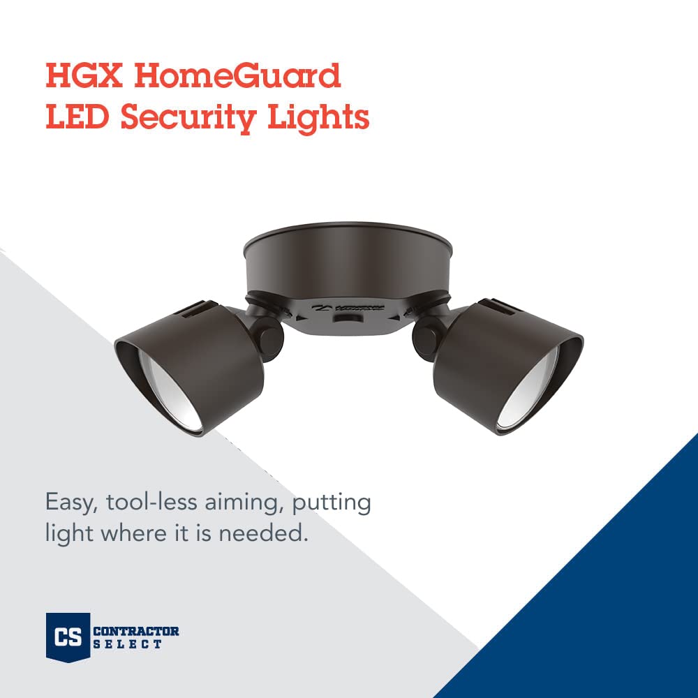 Lithonia Lighting HomeGuard 2-Light LED Outdoor Flood Light, Wall/Ceiling Mount, 4000K Cool White, Round Heads, Dark Bronze