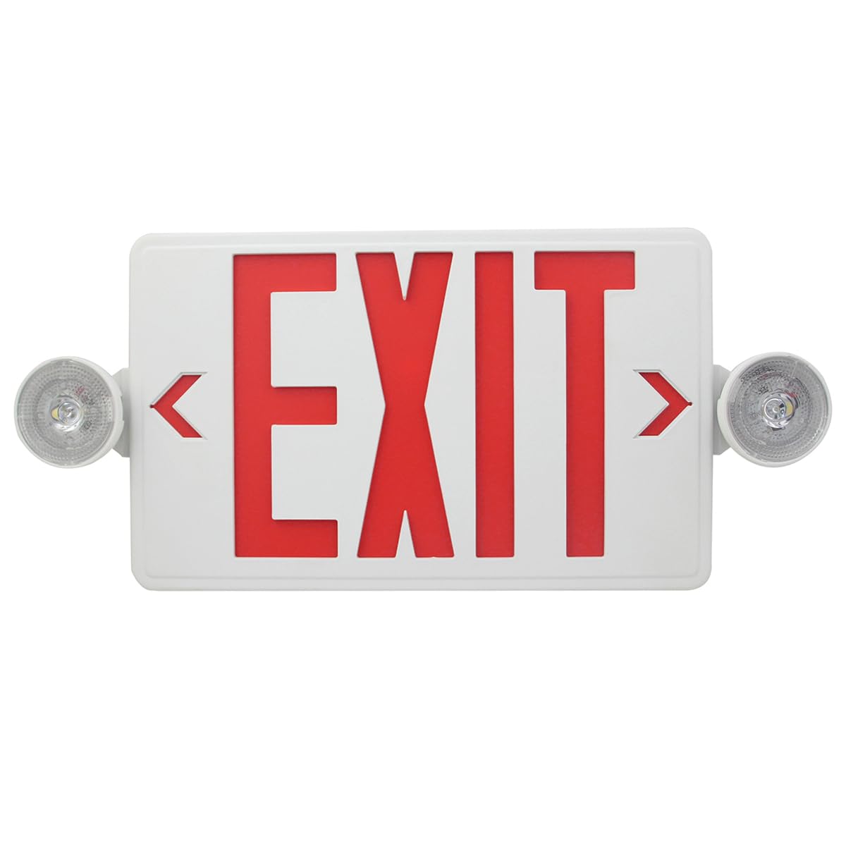 CM MZY LED Exit Sign with Emergency Lights, Red Letter, Battery Backup, 2 Adjustable Heads, AC 120V/277V, UL Certified, 1 Pack