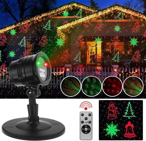 Christmas Projector Lights Outdoor – Red & Green Star Laser Spotlight with 360° Coverage, Wireless Remote for Garden, Patio & Wall Decor