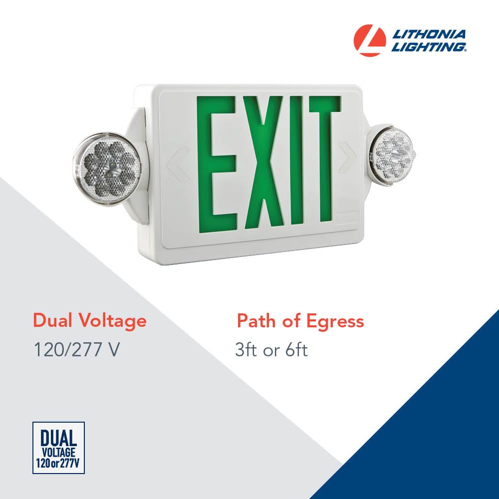 Lithonia Lighting Quantum LED Exit Sign & Emergency Light Combo, 2-Head, Red Letters, 180 Lumens, 4W, Commercial Use (LHQM LED R M6)