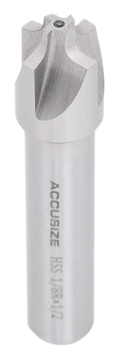 Accusize Industrial Tools 1/8'', H.S.S. Corner Rounding End Mills, 1/2'' Shank Dia, 5/8'' Cutter Dia, 3'' Overall Length, 1011-0018