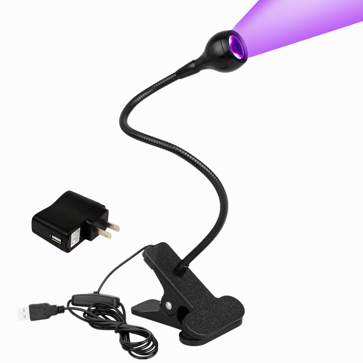 ULIKELED 3W 395nm LED Black Light with Flexible Gooseneck, UV Lamp for Stain Detection, Blacklight Party, Fluorescent Paint & Posters