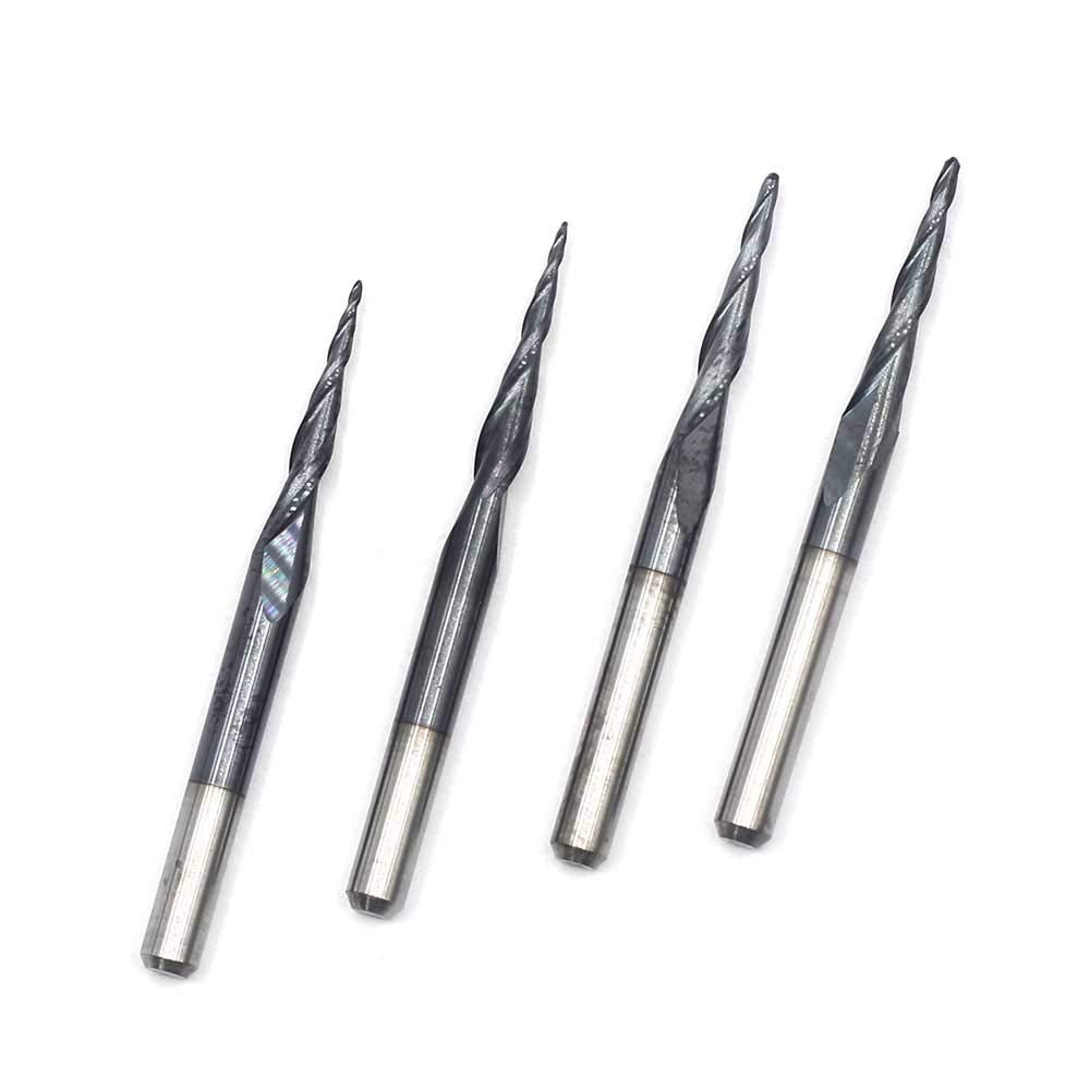 OSCARBIDE 1/8" Shank Carbide End Mill Set, 4-Piece Tapered Ball Nose, 2-Flute, Right Spiral, TiAlN Coated CNC Router Bits
