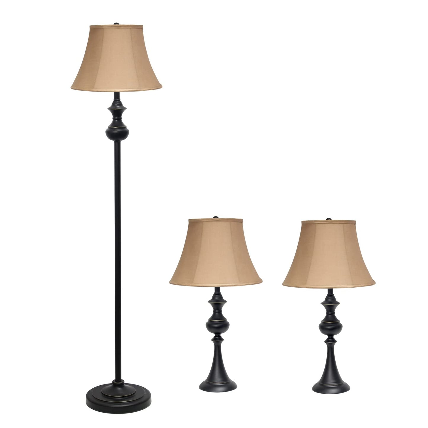 Elegant Designs LC1019-RBZ Traditionally Crafted 3 Pack Lamp Set (2 Table Lamps, 1 Floor Lamp) with Tan Fabric Shades, Restoration Bronze
