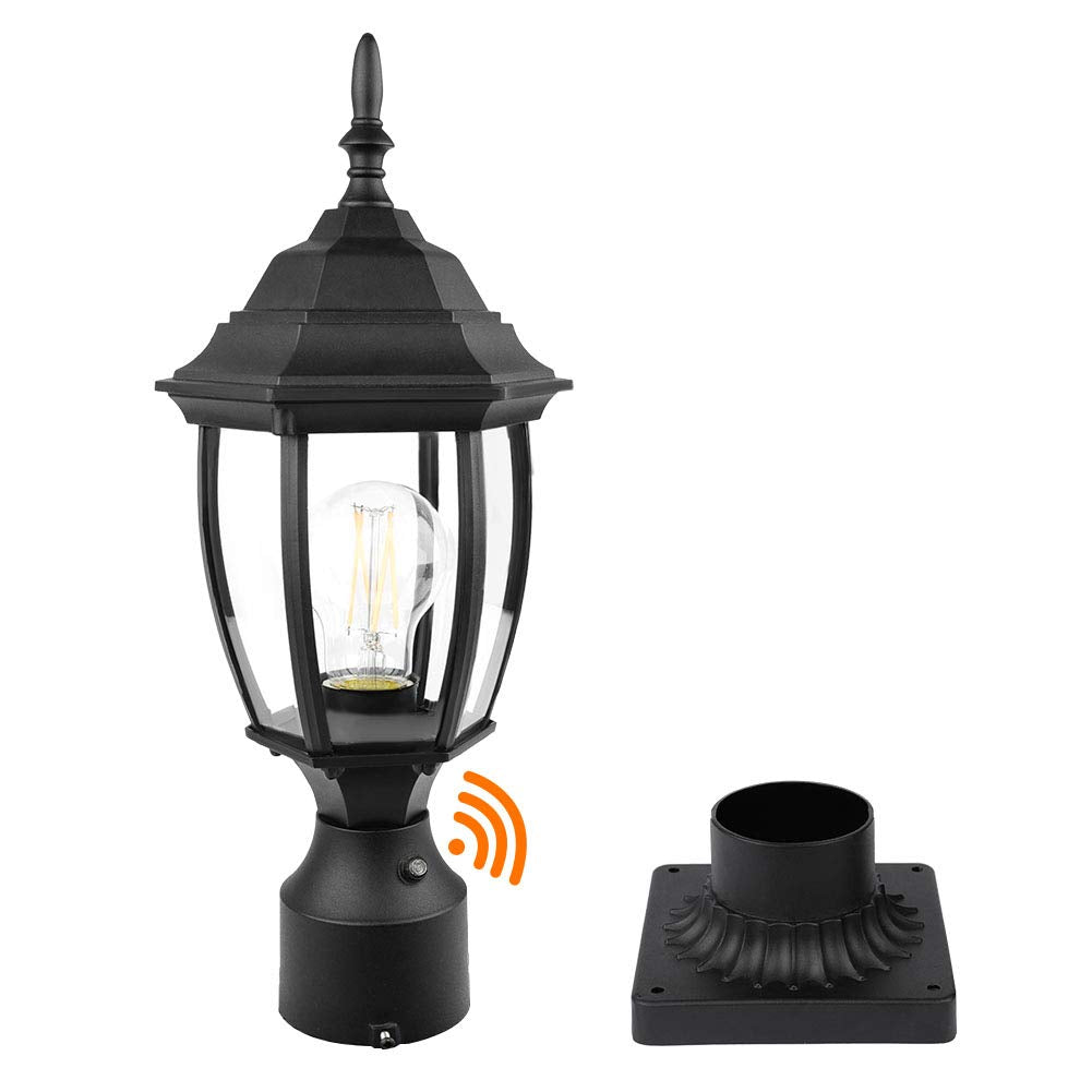 Dusk to Dawn Outdoor Post Light, 6" Waterproof Aluminum Lantern with Clear Glass, Hardwired 120V, Pier Mount for Garden & Patio