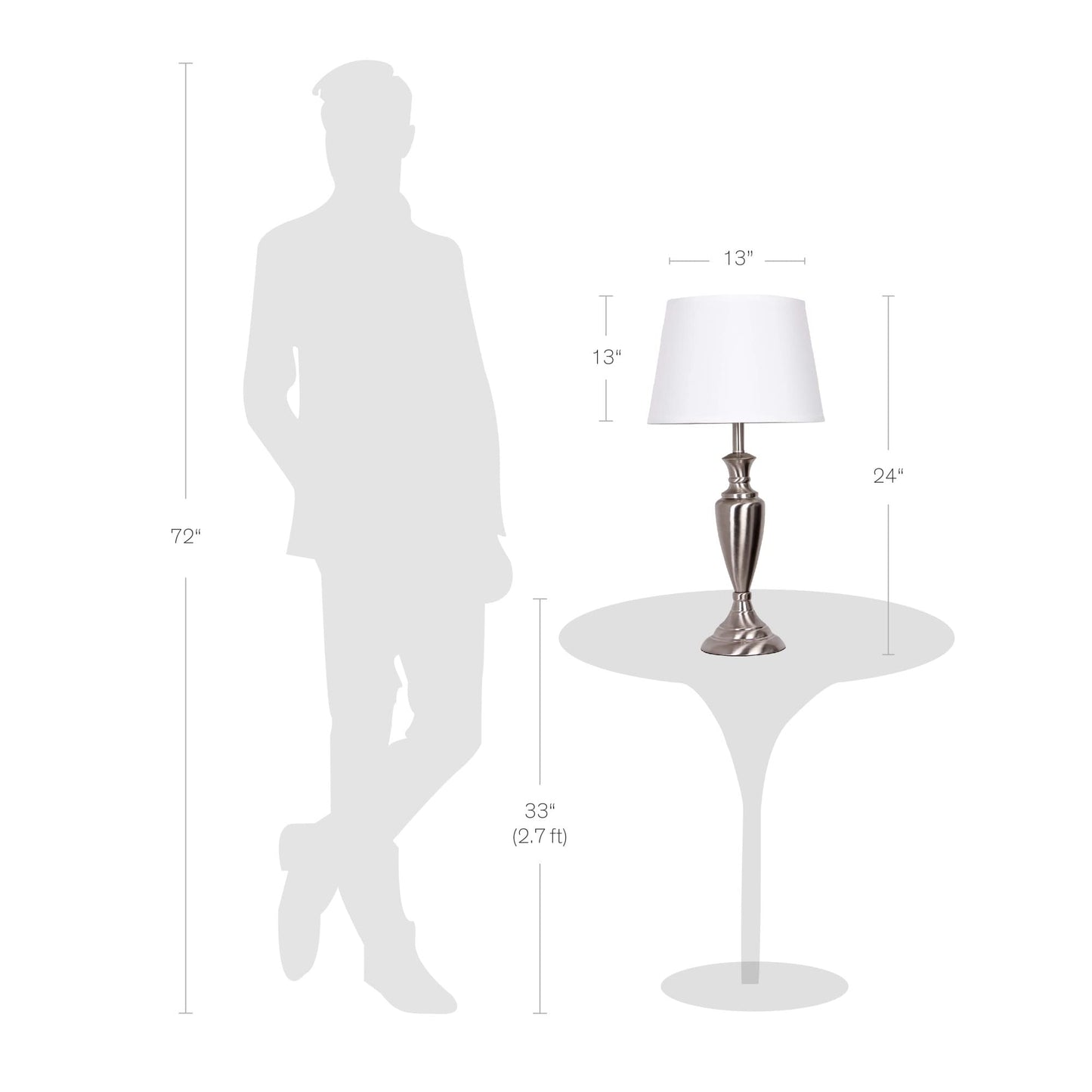 Catalina Lighting 18078-001 Transitional 3-Piece Metal Floor & Table Lamp Set with Linen Shades 59" and 24" Brushed Nickel Classic