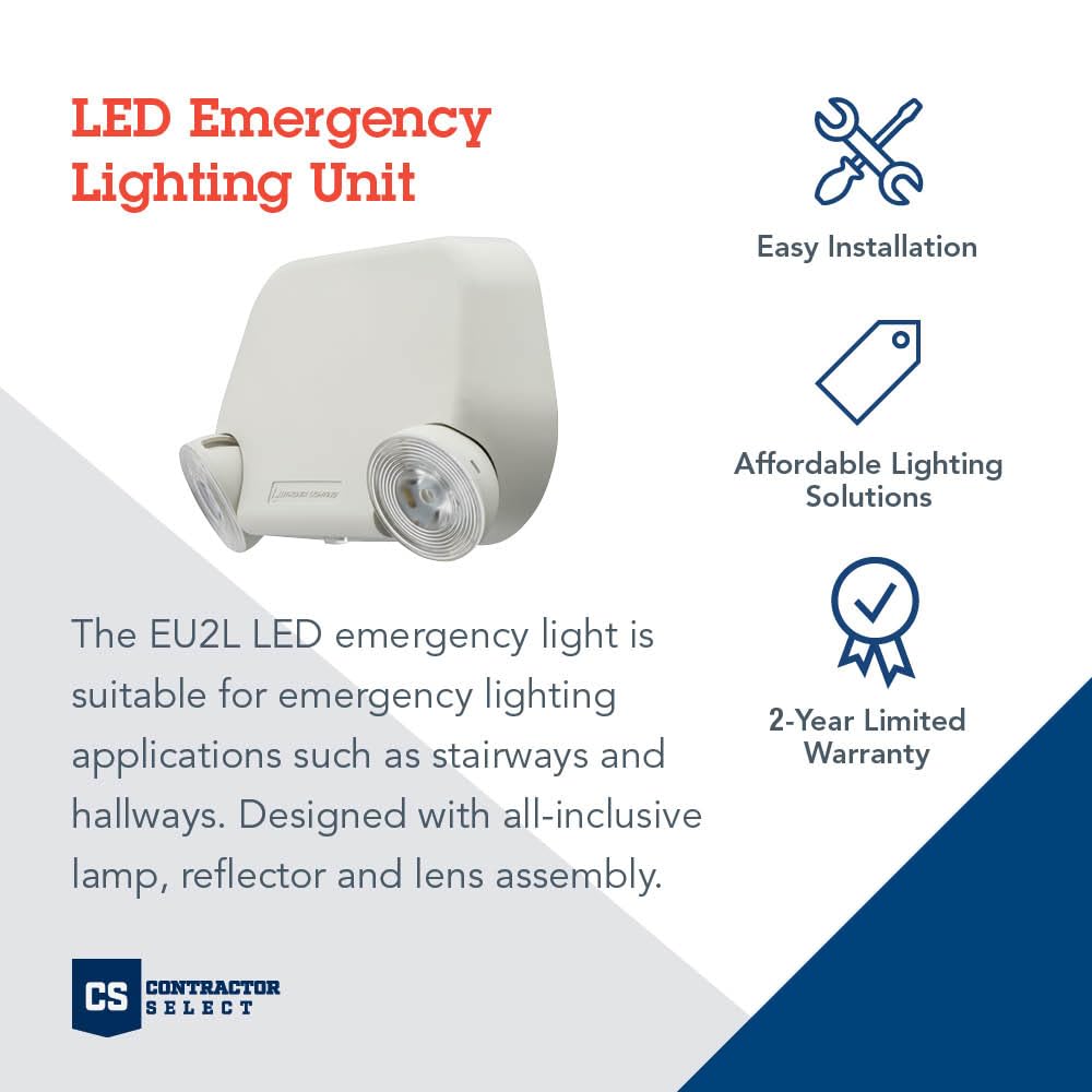 Lithonia Lighting Basics Low Profile LED Emergency Light, Ceiling or Wall Mount, Dual Voltage 120/277V, White Thermoplastic (EU2L M12)