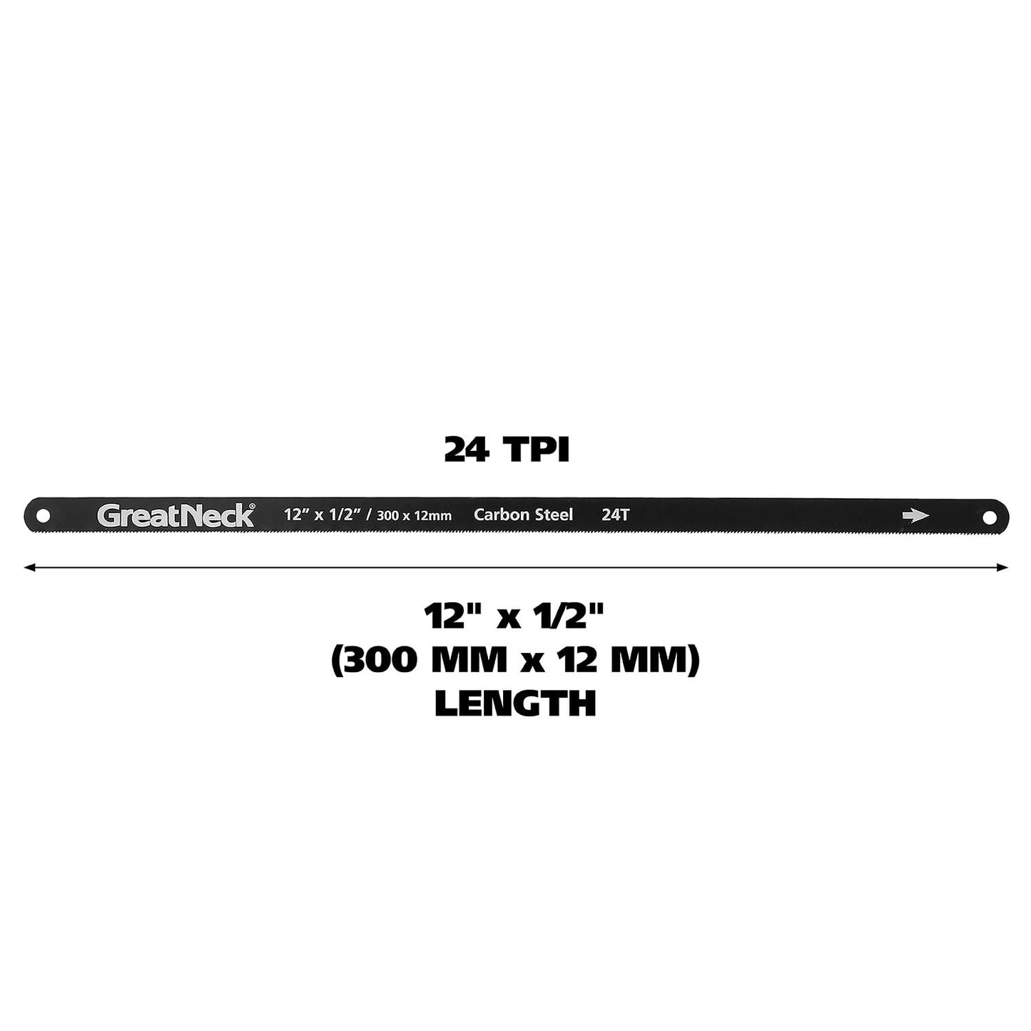GreatNeck GF213 12" Hacksaw Blades, 24 TPI, Flexible Hardened Steel, Shatterproof, Fits Most Adjustable Hacksaws, 2-Pack