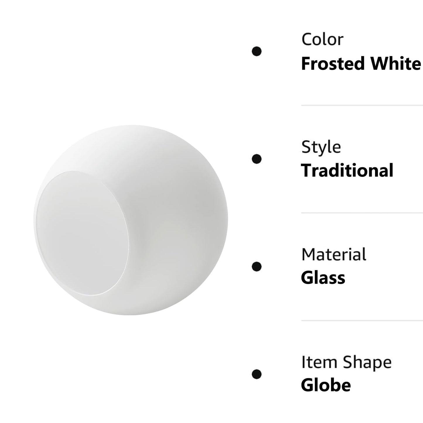 3-Pack 6" White Frosted Glass Globe Shade, E26 Base, 1-5/8" Fitter for Pendant, Wall Sconce, Chandelier & Vanity Lights