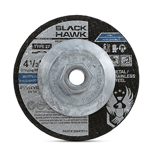 BHA 4-1/2" x 1/4" x 5/8"-11 Depressed Center Metal Grinding Wheels with Hub - for 4.5" Inch Angle Grinders - 10 Pack
