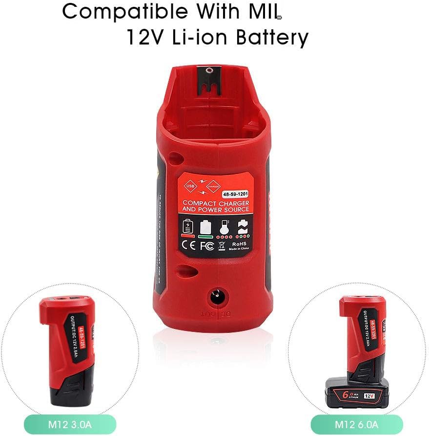 Multifunction 12V USB Power Adapter for M12 Milwaukee Battery Charger, Compatible with Heated Jacket 45-59-1201