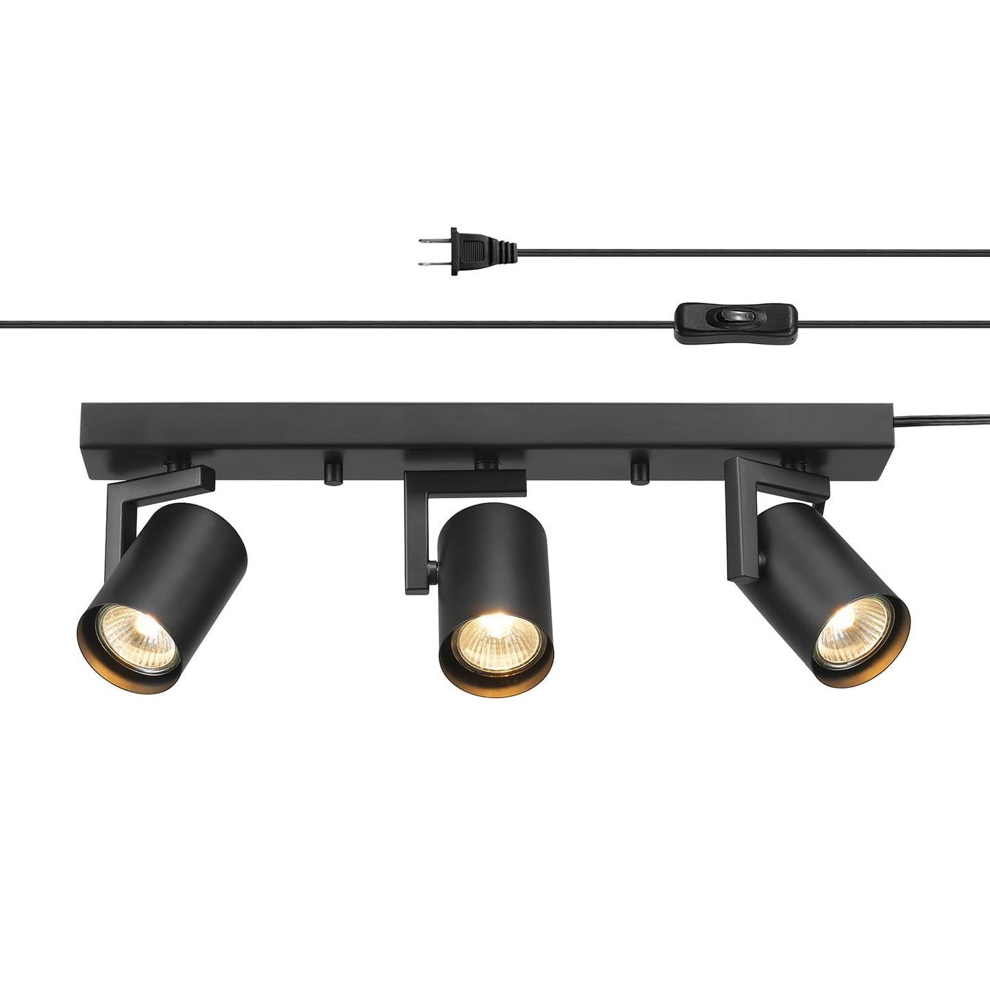 GLOBE Electric 17" 3-Light Plug-in Track Lighting, Matte Black, Pivoting Heads, 15ft Cord, In-Line Switch, Ceiling Light
