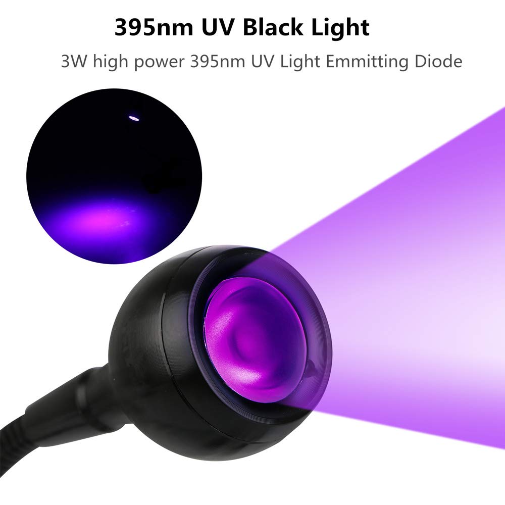 ULIKELED 3W 395nm LED Black Light with Flexible Gooseneck, UV Lamp for Stain Detection, Blacklight Party, Fluorescent Paint & Posters