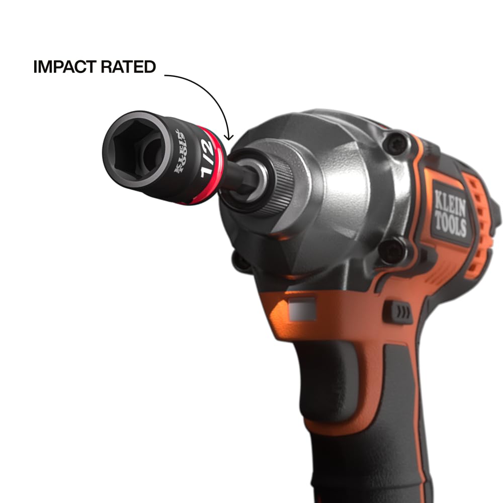 Klein Tools 33809 Grab-And-Go 10-Piece SAE Impact Socket Set with Sleeve, Carabiner & 3/8" Drive, Color-Coded 1/4–3/4" Sockets