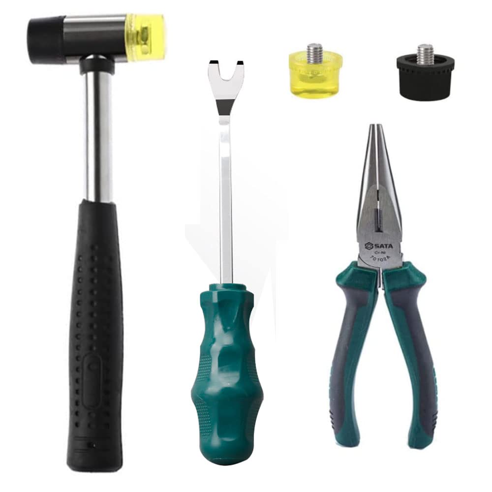 5-Piece Upholstery Tack Tool Set with Double-Faced Mallet, 2 Rubber Heads, Tack Lifter & Pliers for Sofa, Chair, Bed Furniture