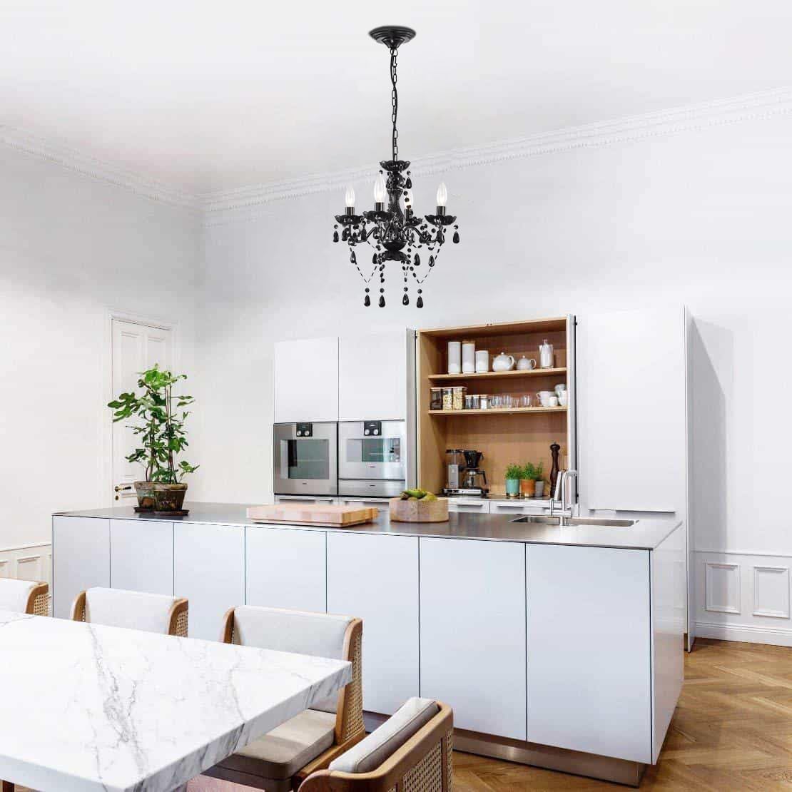 LaLuLa Black Chandelier Small Crystal Chandelier Lighting Mini Acrylic Chandeliers 4 Light Modern Pendant Light Fixtures for Bedroom