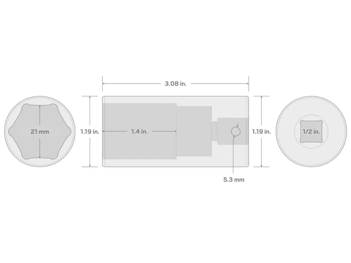 TEKTON 1/2 Inch Drive x 21 mm Deep 6-Point Impact Socket | SID23121