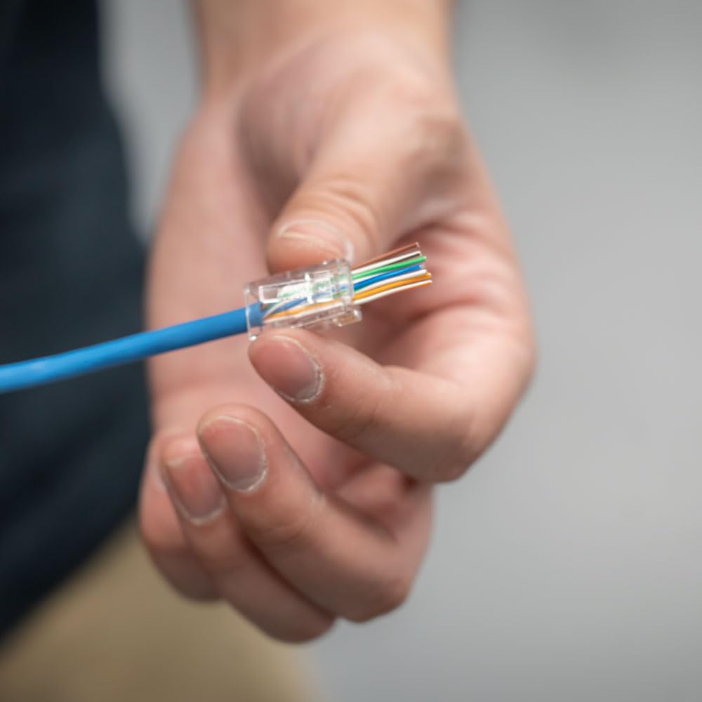 Klein Tools 80024 Ratcheting Data Cable and RJ45 Crimp Tool with CAT6 Plug 50-Pack, Pass Thru Installation Tool Kit