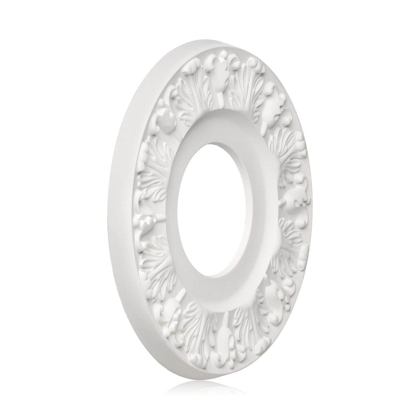 ELFCAB 2 Pcs Vintage Carved Flower Ceiling Medallion for Light Fixtures and Ceiling Fans (10-1/8"OD X 4"ID White)