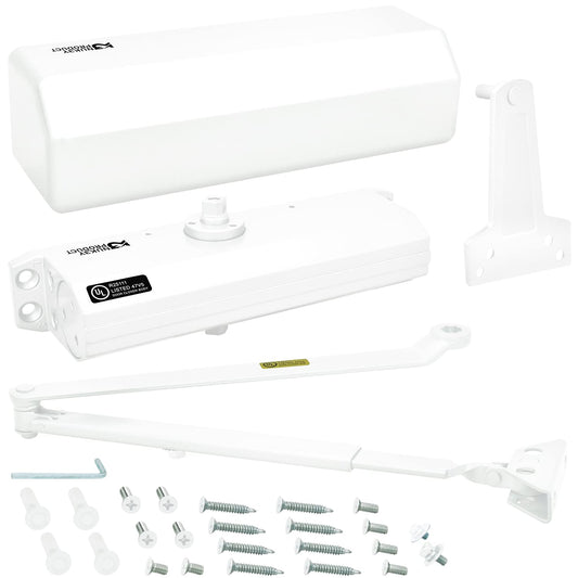 Nuk3y 9000 Series Grade 1 Heavy Duty Door Closer, Multi-Mount, Adjustable Size 1-6, ADA Compliant, UL Listed (White)