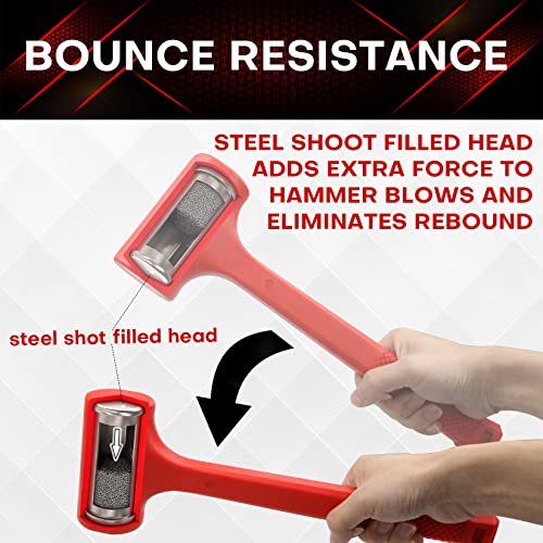 YIYITOOLS 1LB Dead Blow Hammer- Red, Mallet | Machinist Tools | Unibody Molded | Checkered Grip | Spark and Rebound Resistant