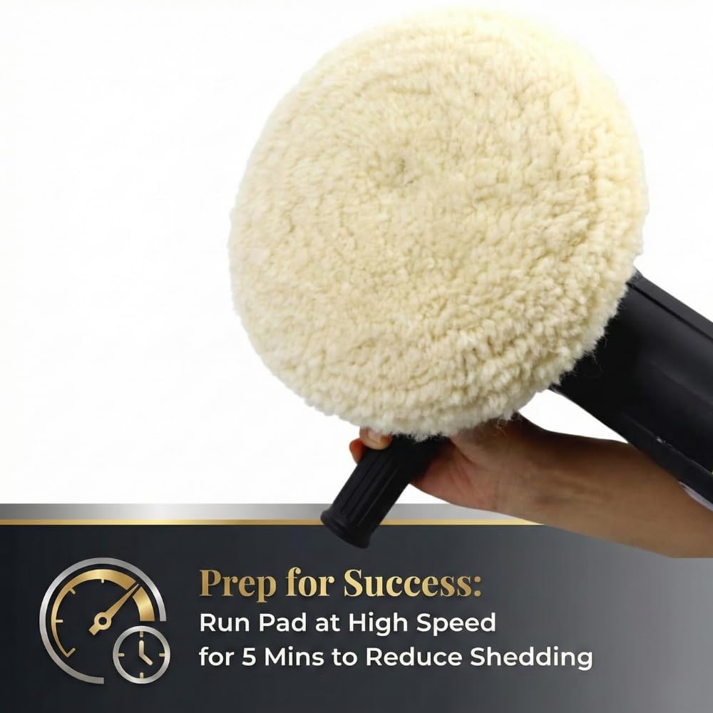 Woolous Wool Buffing Pad, 7 Inch 100% Natural Lambswool Polishing Pad Bonnet Hook and Loop for Car and Boat Polishing, Cutting and Detailing