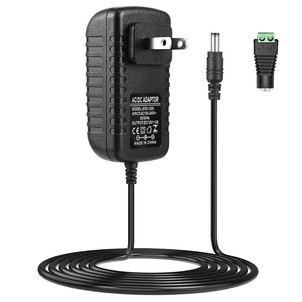LightingWill 12V Power Supply Adapter, 24W 2A AC 110V to DC 12V Transformer, Wall Plug with 5.5×2.1mm DC Connector for 12V Devices