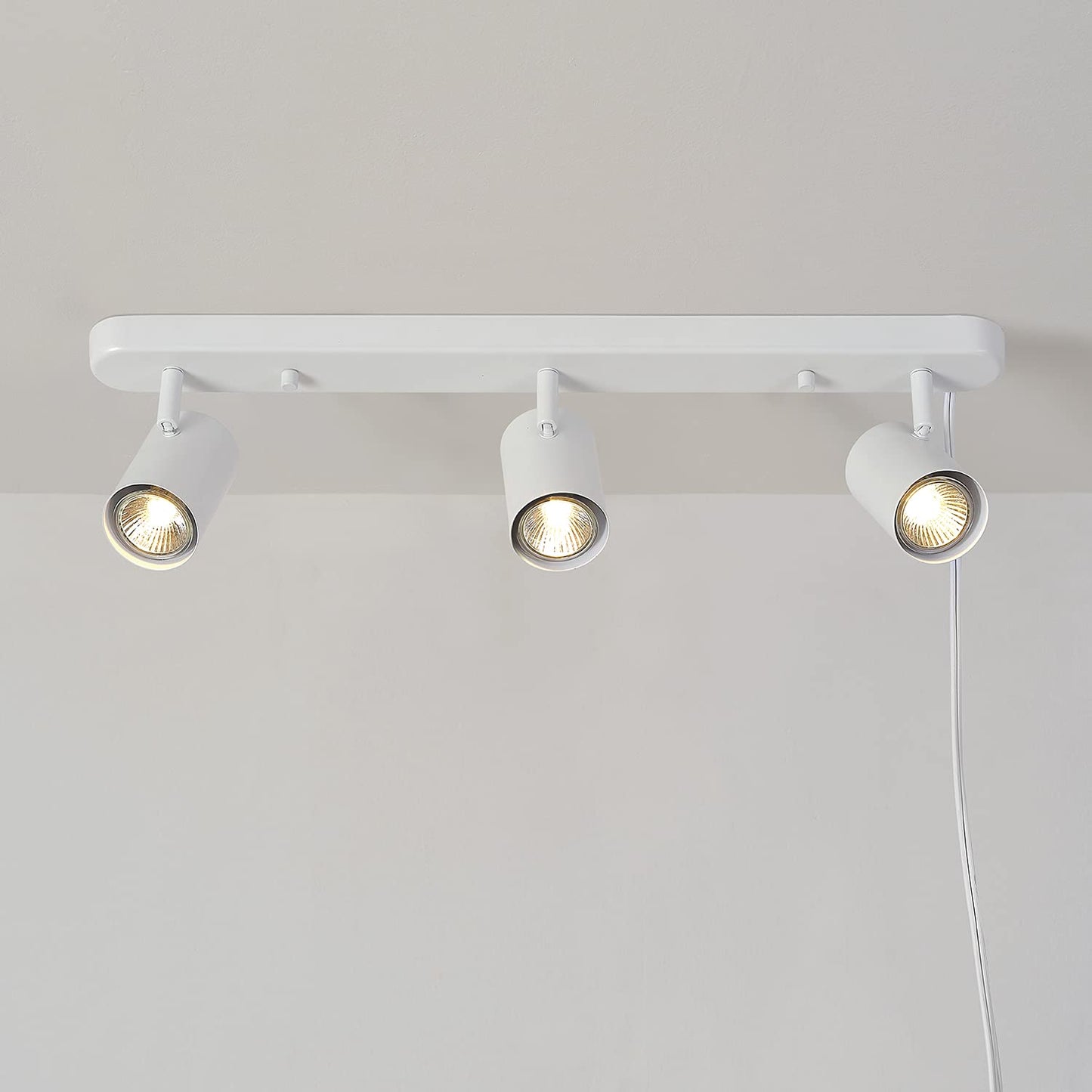 GLOBE Electric 3-Light Plug-In Track Lighting, Adjustable Heads, Matte White, 22-inch, GU10, 15ft Cord with In-Line Switch, Modern Ceiling Light