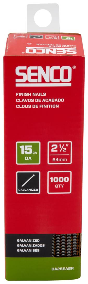 SENCO DA25EABR 34 Degree Collated Finish Nails, 15 Gauge, 2-1/2 Inch Length, Galvanized, 1,000 Count Pack