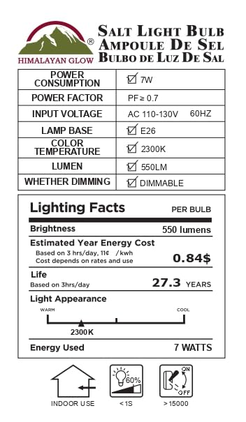 Himalayan Glow Salt Light Bulbs 60-Watt Equivalent, Warm Amber Glow, 7 watts, 2 Count (Pack of 1)