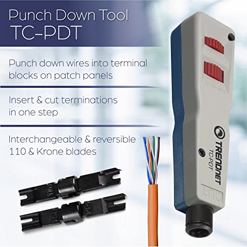 TRENDnet Punch Down Tool with 110 & Krone Blades, Insert & Cut in One Step, Reversible Precision Blades, Network Termination Tool, Grey
