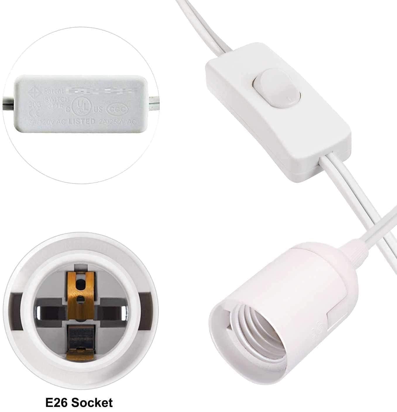 Simple Deluxe 20 Feet Extension Hanging Lantern Pendant Light Cord with E26 Socket, Featuring an On/Off Switch(Bulb Not Included), 2 Pack