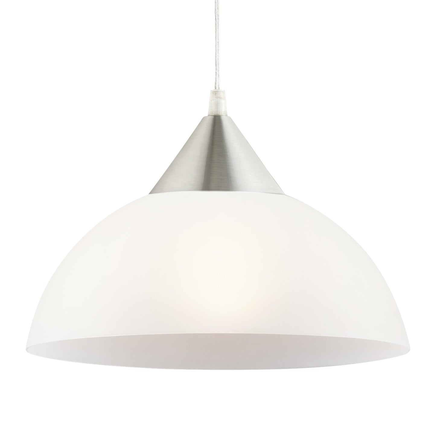 GLOBE Electric 64413 Plug-In Pendant Light, 1-Light Brushed Steel with Frosted White Shade, 15ft Clear Cord, In-Line Switch, E26 Base