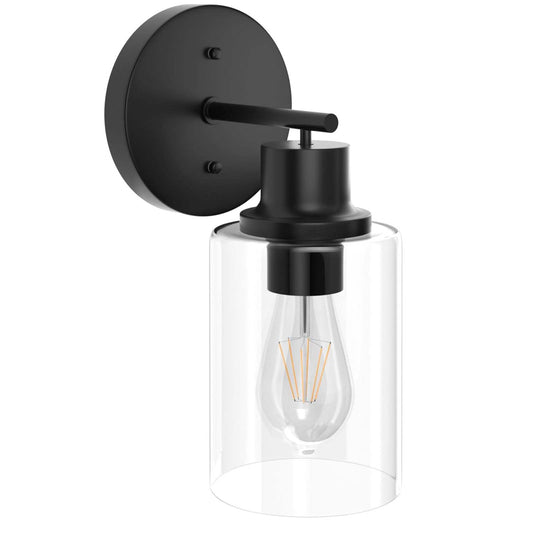 GORDNWE 1-Light Matte Black Bathroom Wall Sconce, Modern Vanity Light with Clear Glass Shade, E26 Bulb, Wall Mount for Mirror & Hallway