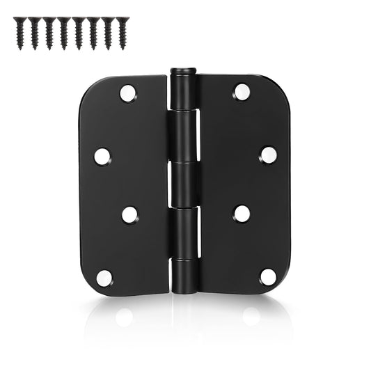 KNOBWELL 12 Pack 4" X 4" Matte Black Door Hinges No Squeak Hinges Rounded Square Corner, 5/8 Inch Round Radius Exterior Door Hinge in Black