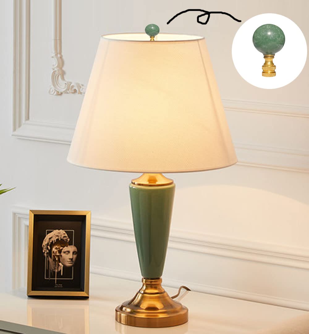 Hyamass 2Pcs Green Natural Stone Shaped Lamp Finial 2 Inch Lamp Shade Finial Decoration Accessories with Polished Brass Base