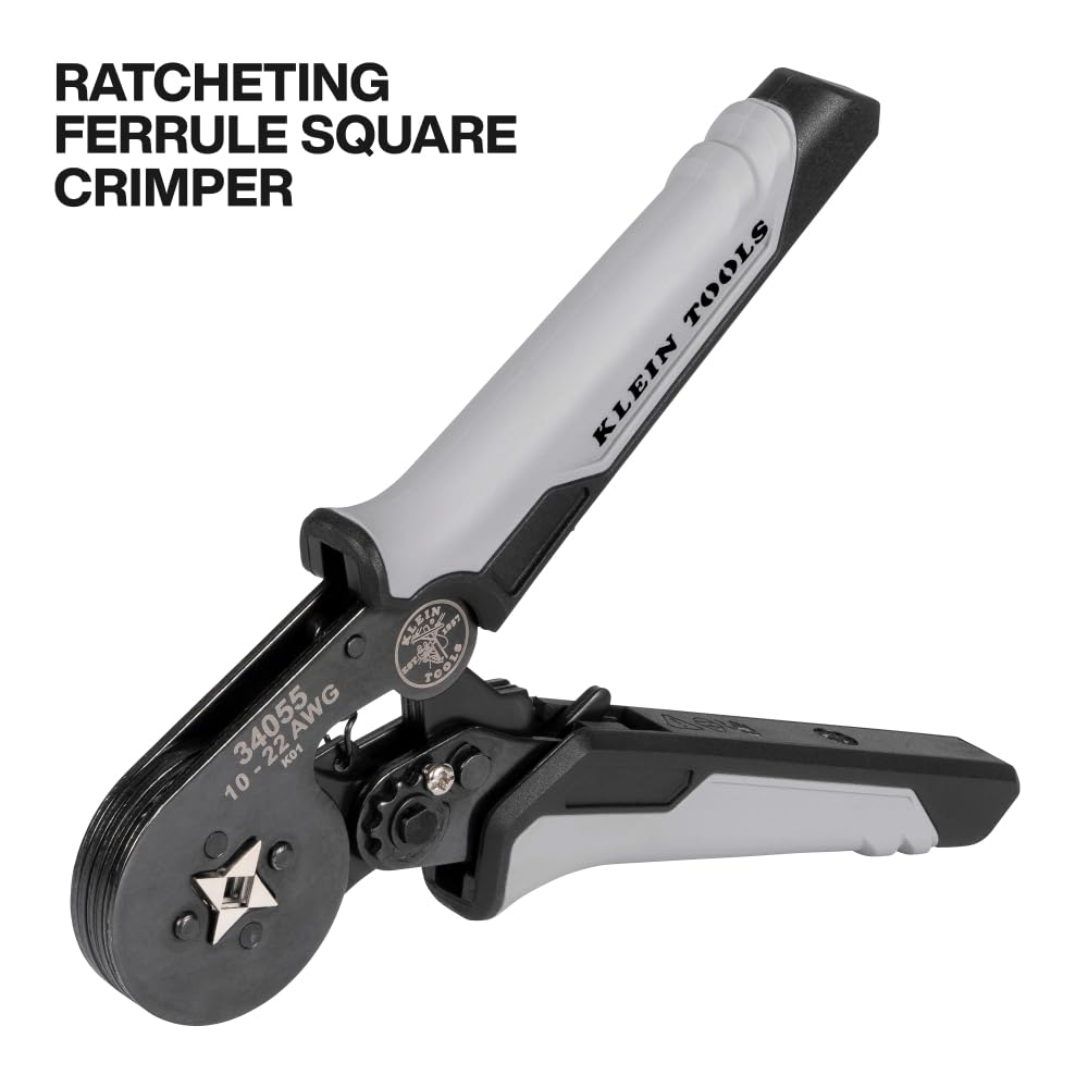 Klein Tools 34060 Ferrule Crimping Tool Set – Ratcheting Square Crimper Pliers, 1200 Terminals 10-22 AWG, Soft Carry Case