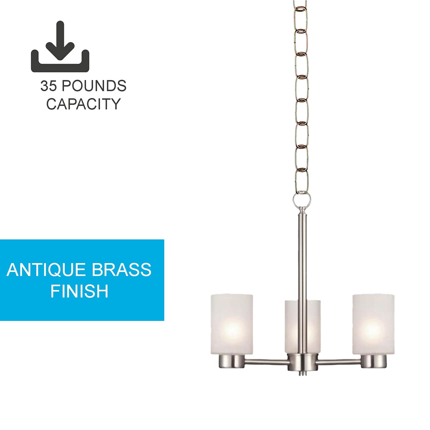 Ciata 11 Gauge Fixture/Hanging Basket Chain 36 inch, Antique Brass Finish - 2 Pack