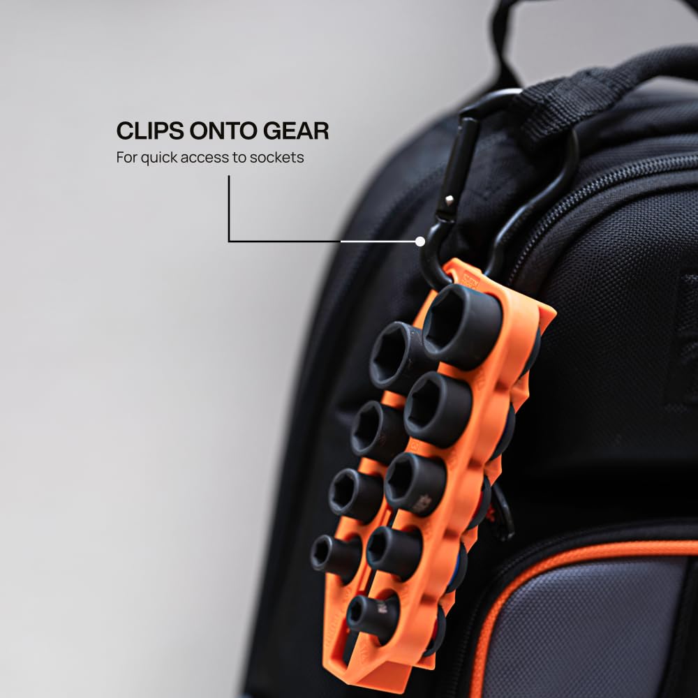 Klein Tools 33809 Grab-And-Go 10-Piece SAE Impact Socket Set with Sleeve, Carabiner & 3/8" Drive, Color-Coded 1/4–3/4" Sockets