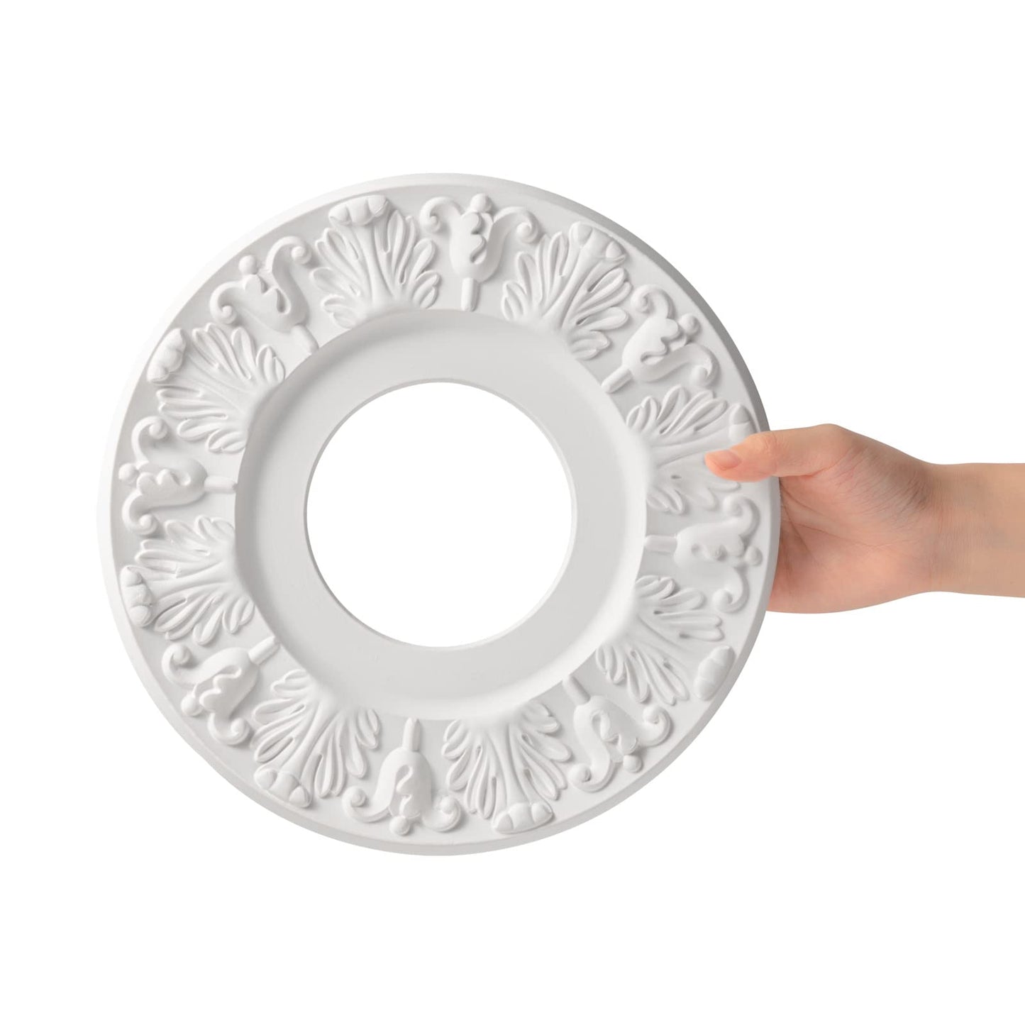 ELFCAB 2 Pcs Vintage Carved Flower Ceiling Medallion for Light Fixtures and Ceiling Fans (10-1/8"OD X 4"ID White)