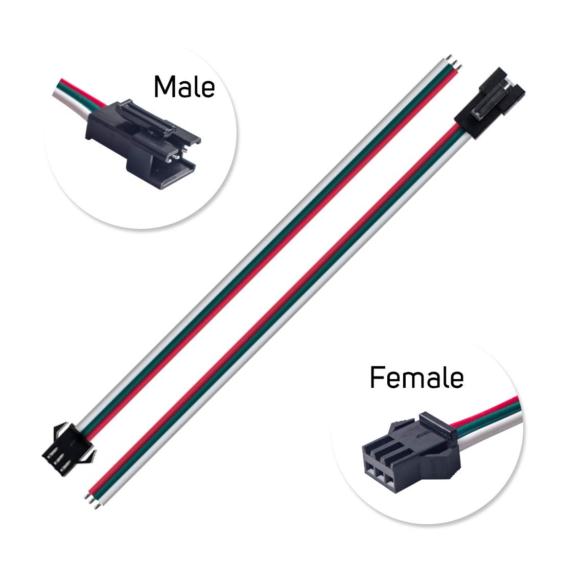 BTF-LIGHTING 20 Pairs JST SM 3 Pin Connectors for WS2812B WS2811 WS2812 WS2814 SK6812 FOCB CCT LED Strip Female Male 15cm 22awg Wire
