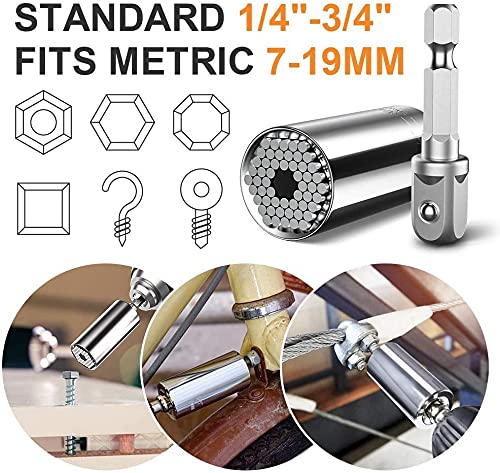 24-Piece Flexible Drill Bit Extension Set, 105° Right Angle Attachment, 1/4" 3/8" 1/2" Hex Socket Adapters, Rotating Joint, Storage Box