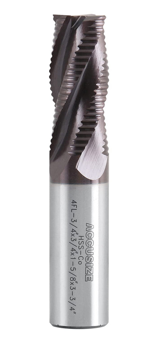 Accusize Industrial Tools Standard Tooth M42 8% Cobalt Tialn Roughing End Mill, 3/4'' by 3/4'' by 1-5/8'' Flt Length, 1102-0034