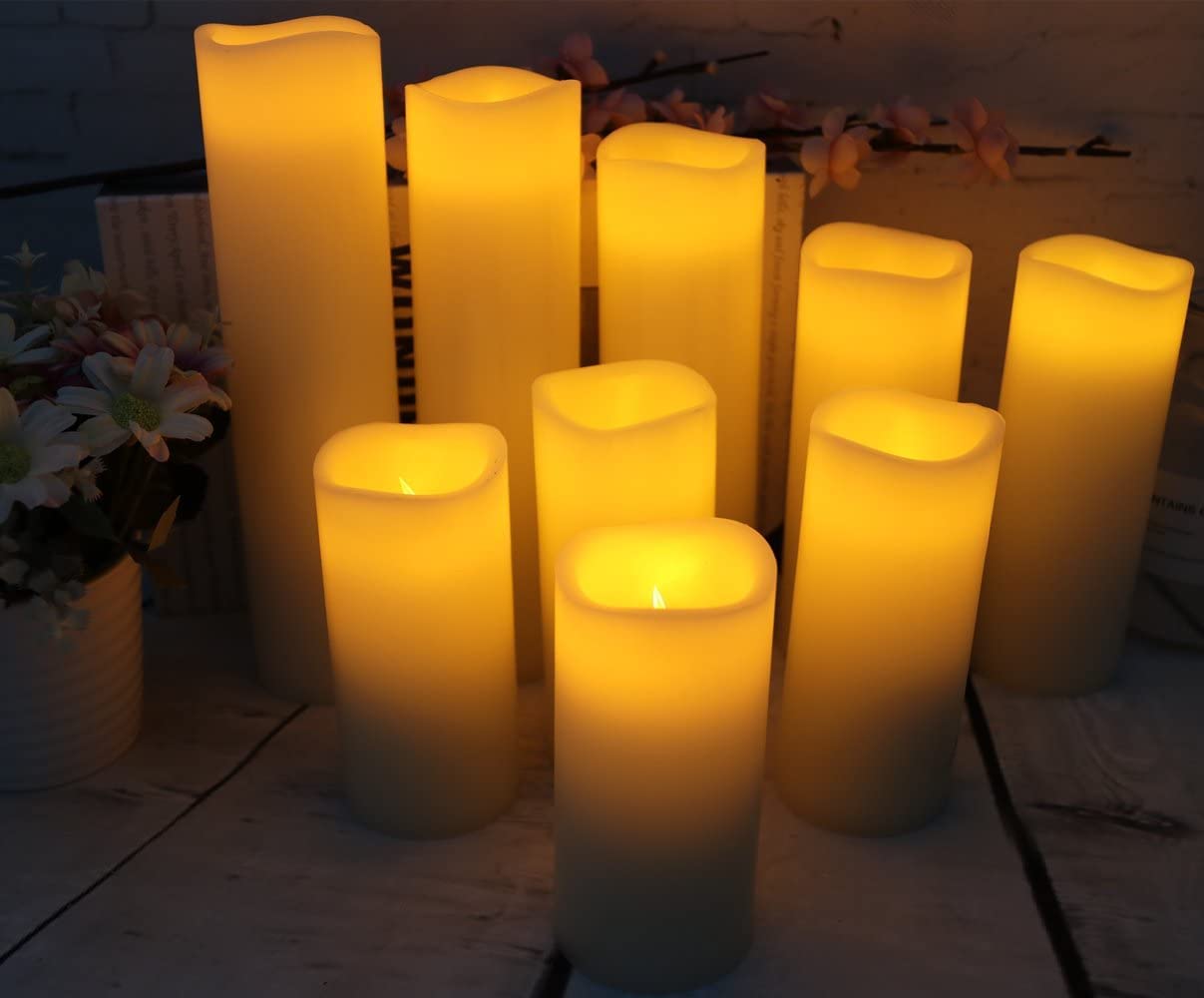 antizer Flameless LED Candles, 9-Pack Ivory Real Wax with Remote & Timer, 4"-9" Pillars for Home, Wedding, Fireplace & Festival Decor