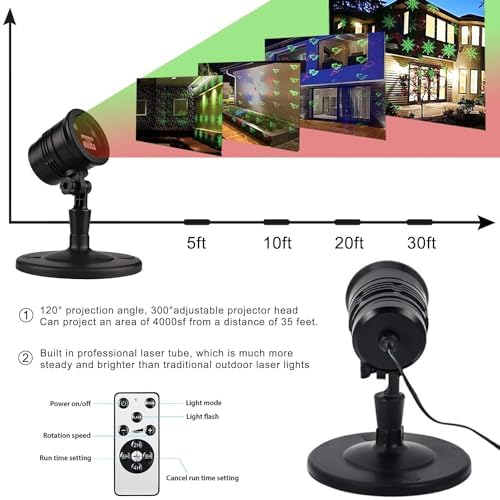 Christmas Laser Lights Outdoor Waterproof LED Star Projector, Red & Green, Wireless Remote for Home, Yard, Garden, Patio, Indoor Decor