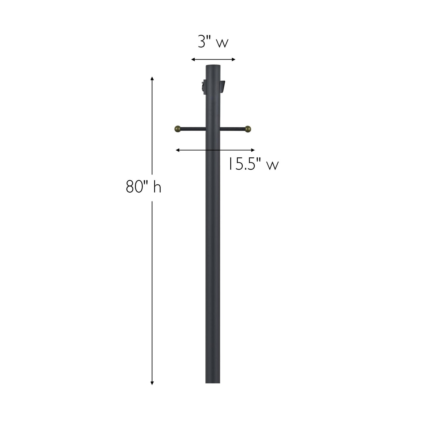 Design House Outdoor Lamp Post with Plastic Cross Arm, Built-In Outlet, Dusk-to-Dawn Photo Eye Sensor, Easy Install, Black, 3" x 80"