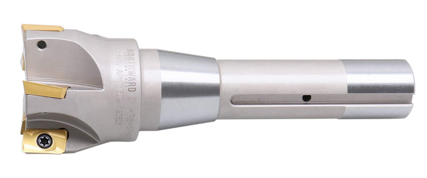 Accusize Industrial Tools 2'' Diameter by 6-1/8'' Oal 90 Degree R8 Shank Indexable End Mill with 5 Apkt1604 Carbide Inserts, 0028-6906