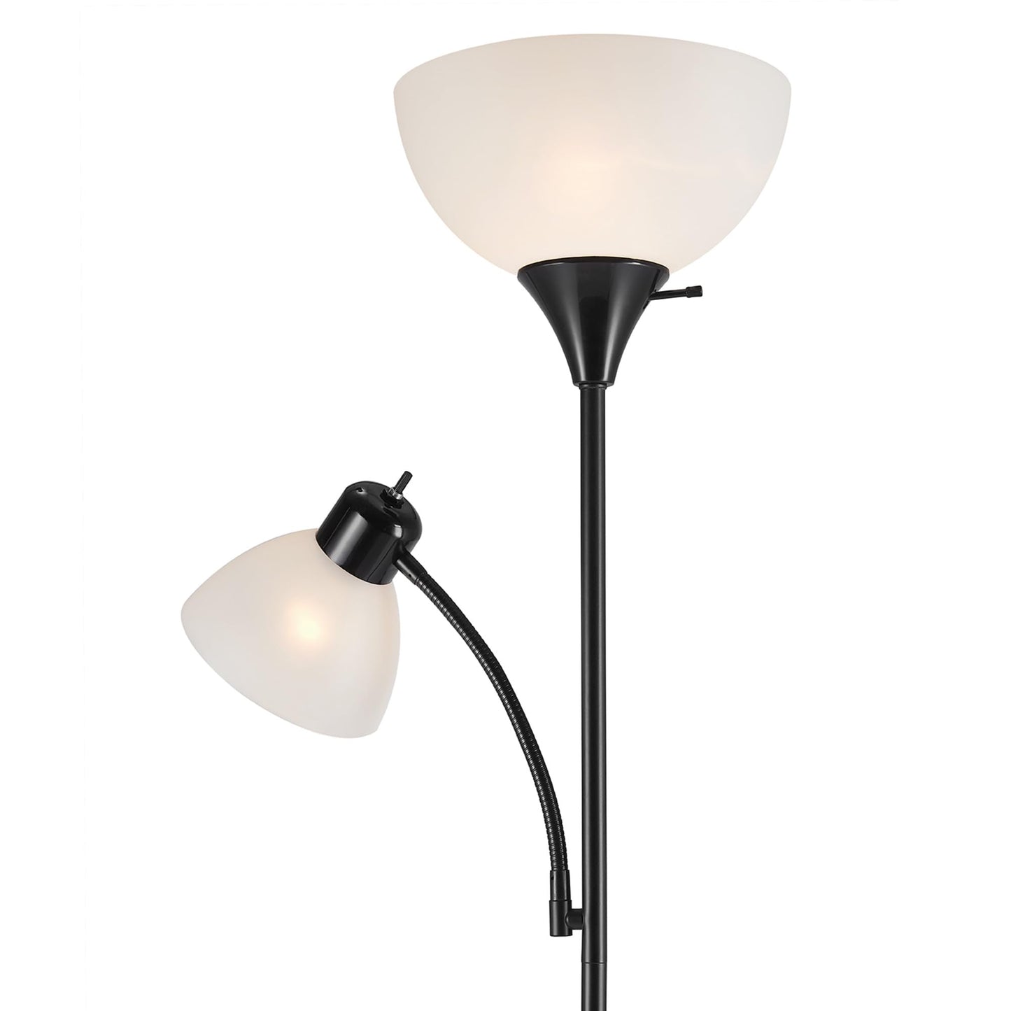 GLOBE Electric 67135 72" Torchiere Floor Lamp with Adjustable Reading Light, Matte Black, Frosted Shade, 3-Step Dimming