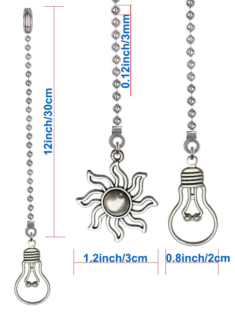 Aiyonoyia 4 Pack Ceiling Fan Pull Chain, 12 Inch Pull Chains Extension Ornaments (Fan and Bulb Pattern)